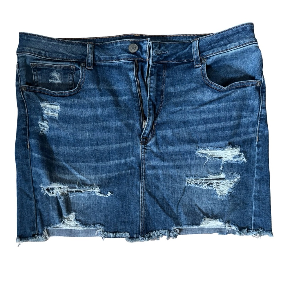 American Eagle Outfitters Blue Distressed Mini Skirt
